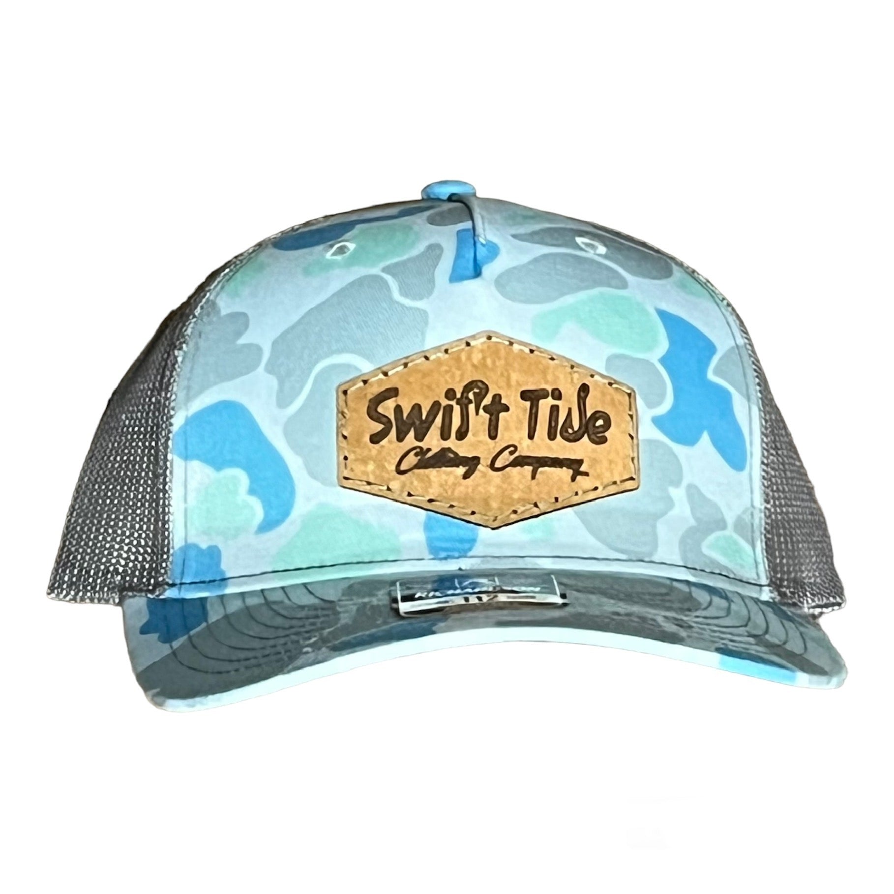 Saltwater Camo Logo Leather Patch Trucker - Swift Tide Clothing Company