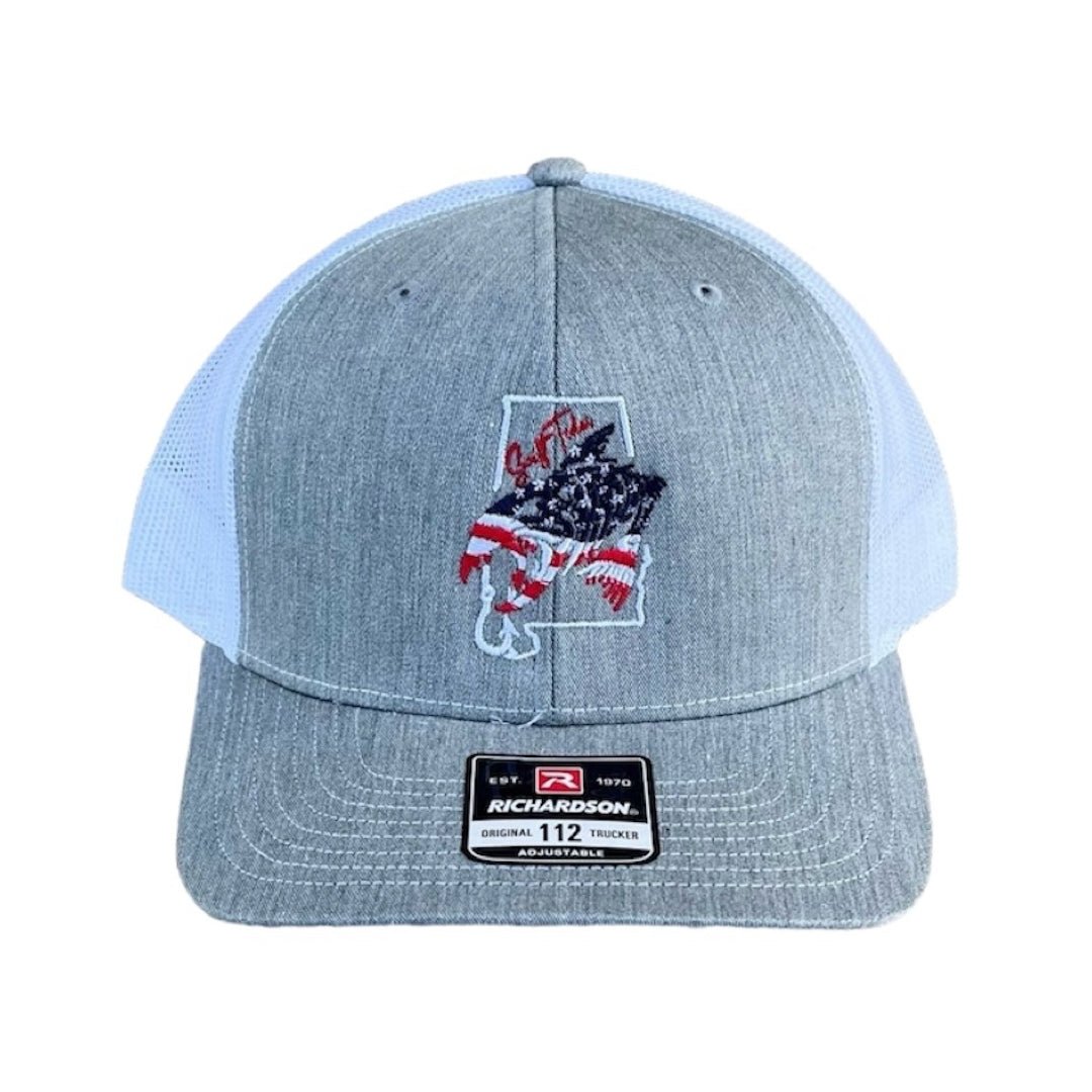 Stars and Stripes AL Hook State Fish Trucker | Heather Grey - Swift Tide Clothing Company